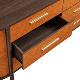 Verdant Curved 6-Drawer Vegan Leather Oval Dresser in Walnut Tan