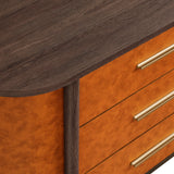 Verdant Curved 6-Drawer Vegan Leather Oval Dresser in Walnut Tan