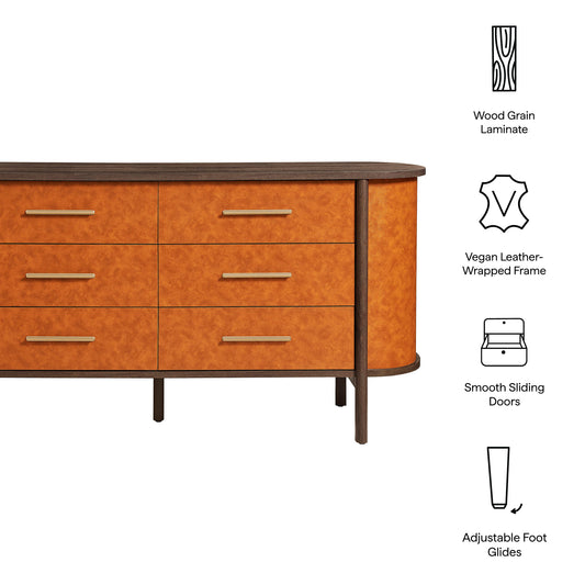 Coralie Curved 6-Drawer Vegan Leather Oval Dresser by Furniture For America