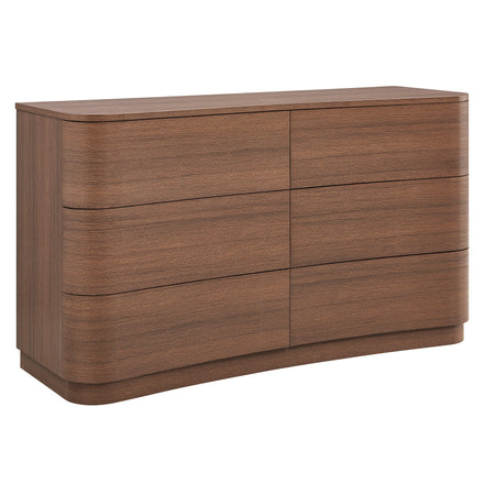 Mirae 6-Drawer Curved Dresser in Brushed Brown Oak