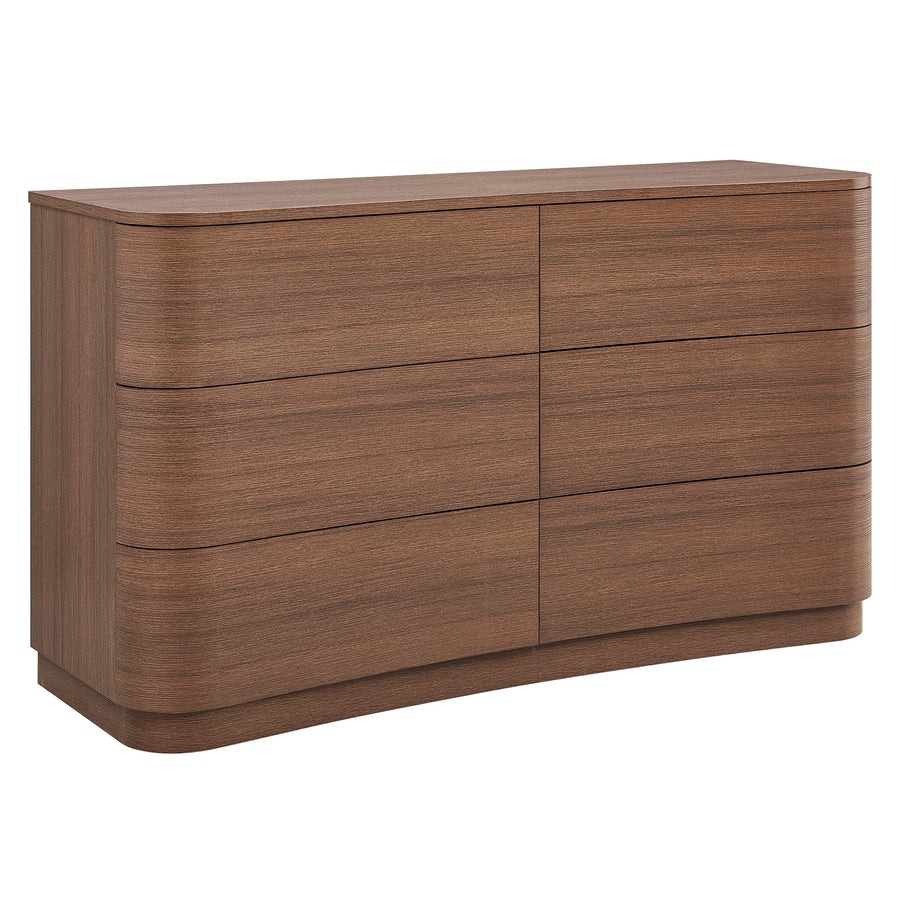 Mosaic 6-Drawer Curved Dresser in Brushed Brown Oak