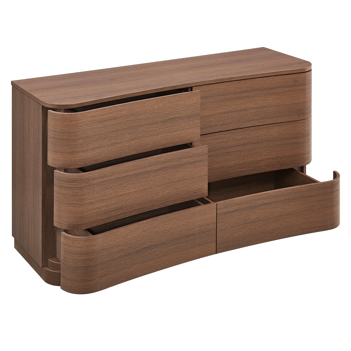 Mosaic 6-Drawer Curved Dresser in Brushed Brown Oak