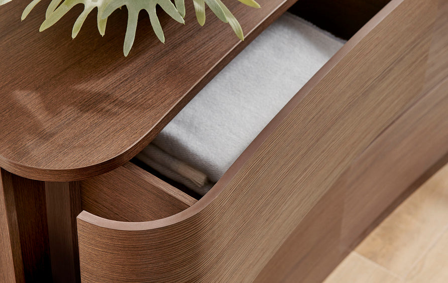 Mosaic 6-Drawer Curved Dresser in Brushed Brown Oak