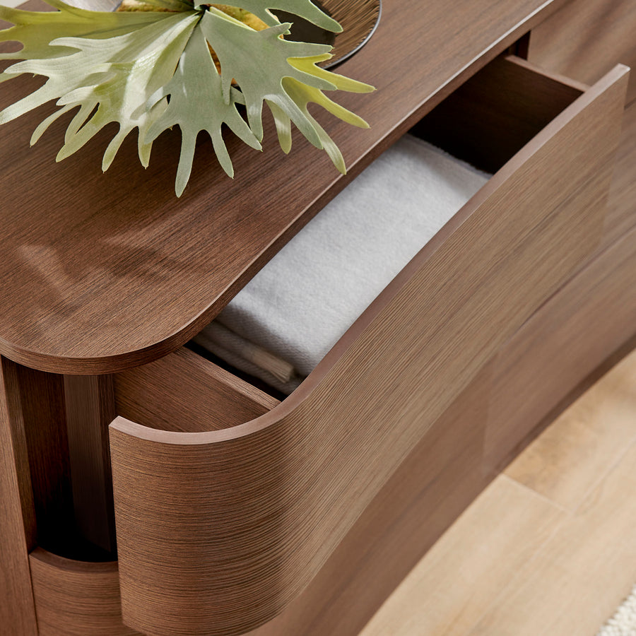 Mosaic 6-Drawer Curved Dresser in Brushed Brown Oak