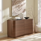 Mosaic 6-Drawer Curved Dresser in Brushed Brown Oak