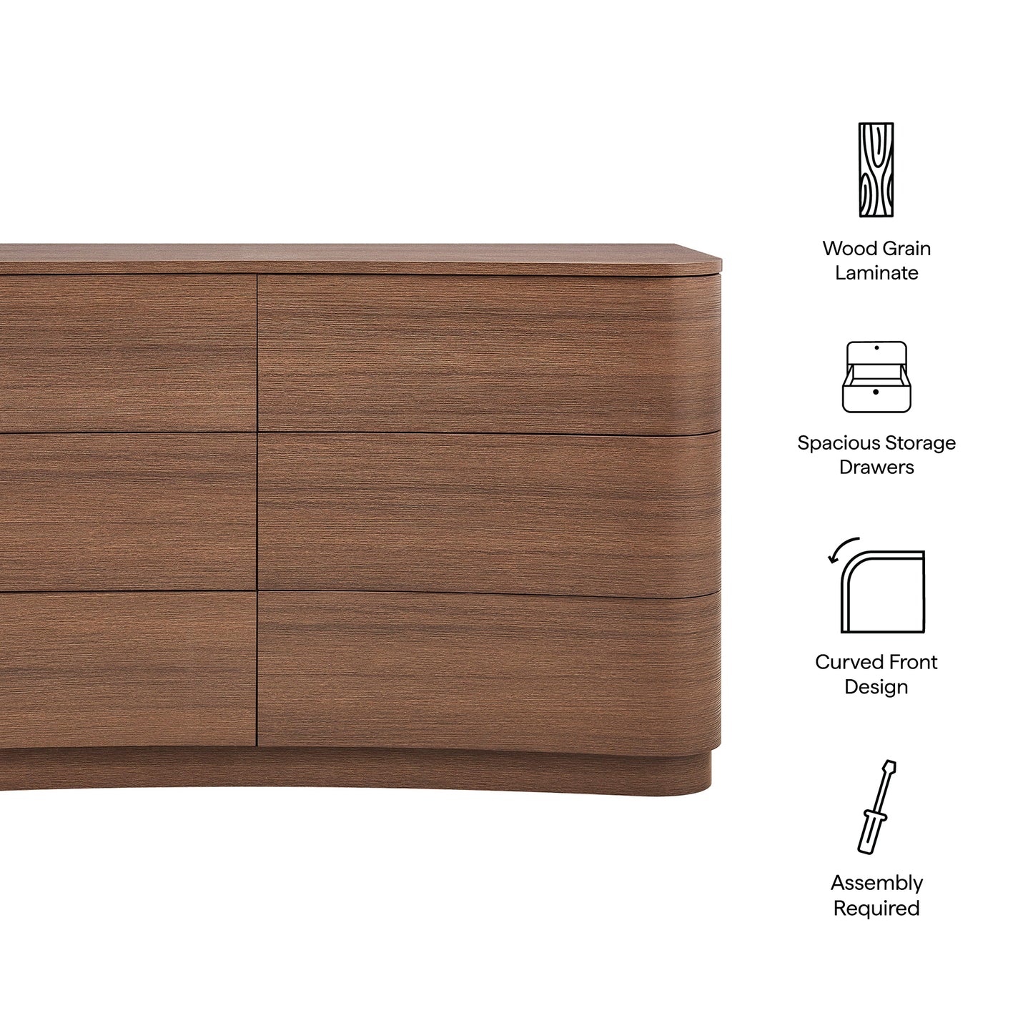 Mosaic 6-Drawer Curved Dresser in Brushed Brown Oak