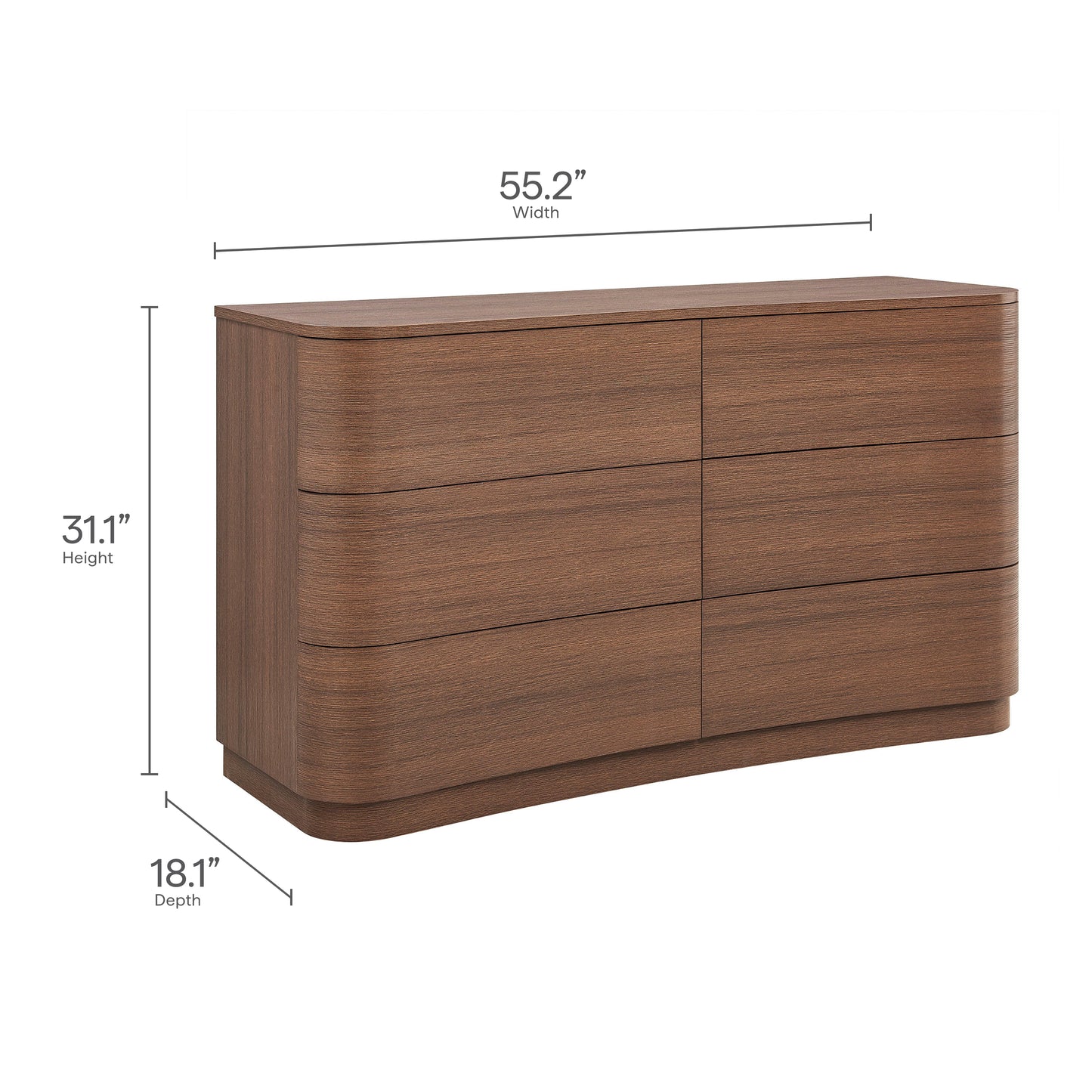 Mosaic 6-Drawer Curved Dresser in Brushed Brown Oak