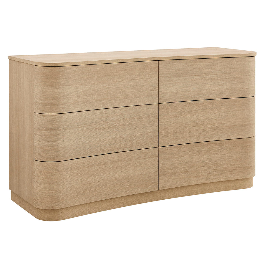 Mosaic 6-Drawer Curved Dresser in Brushed Light Oak