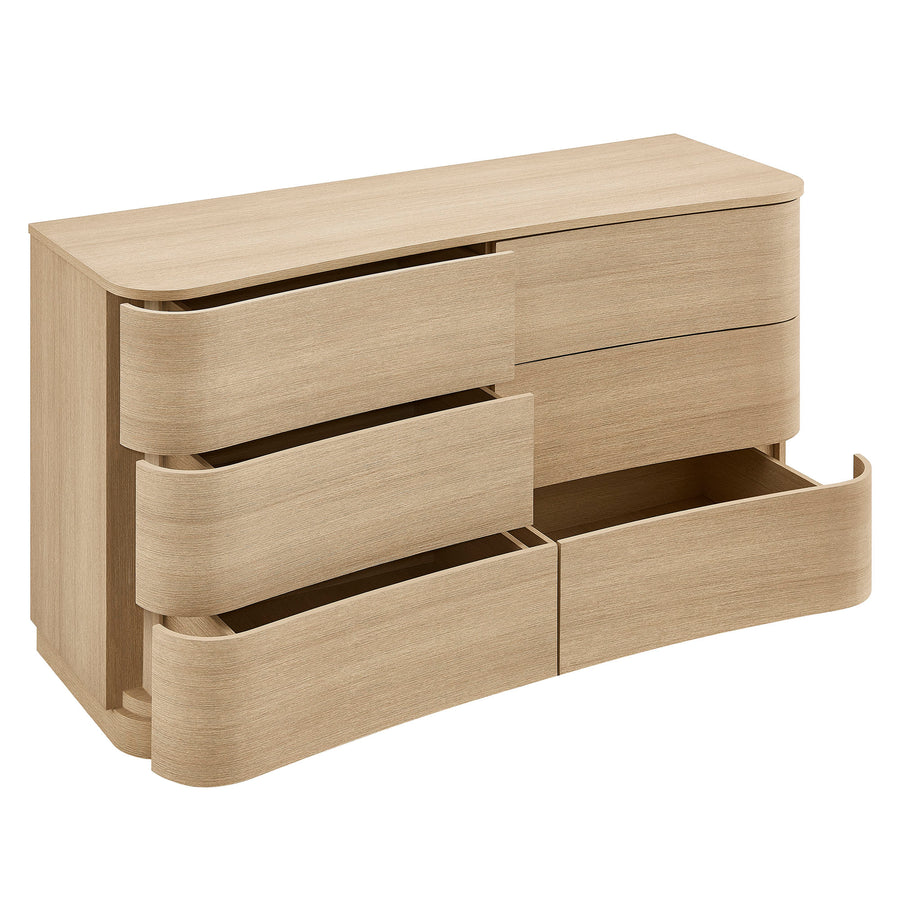 Mosaic 6-Drawer Curved Dresser in Brushed Light Oak