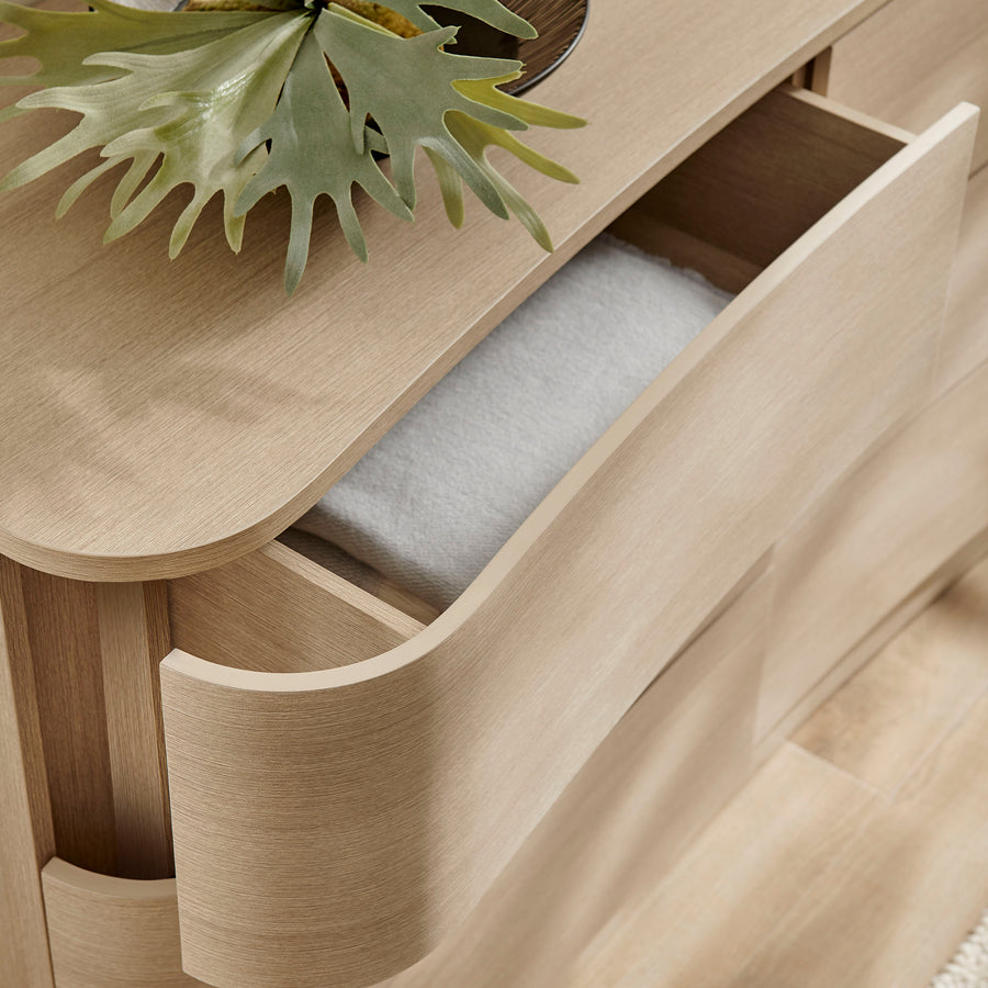 Mosaic 6-Drawer Curved Dresser in Brushed Light Oak