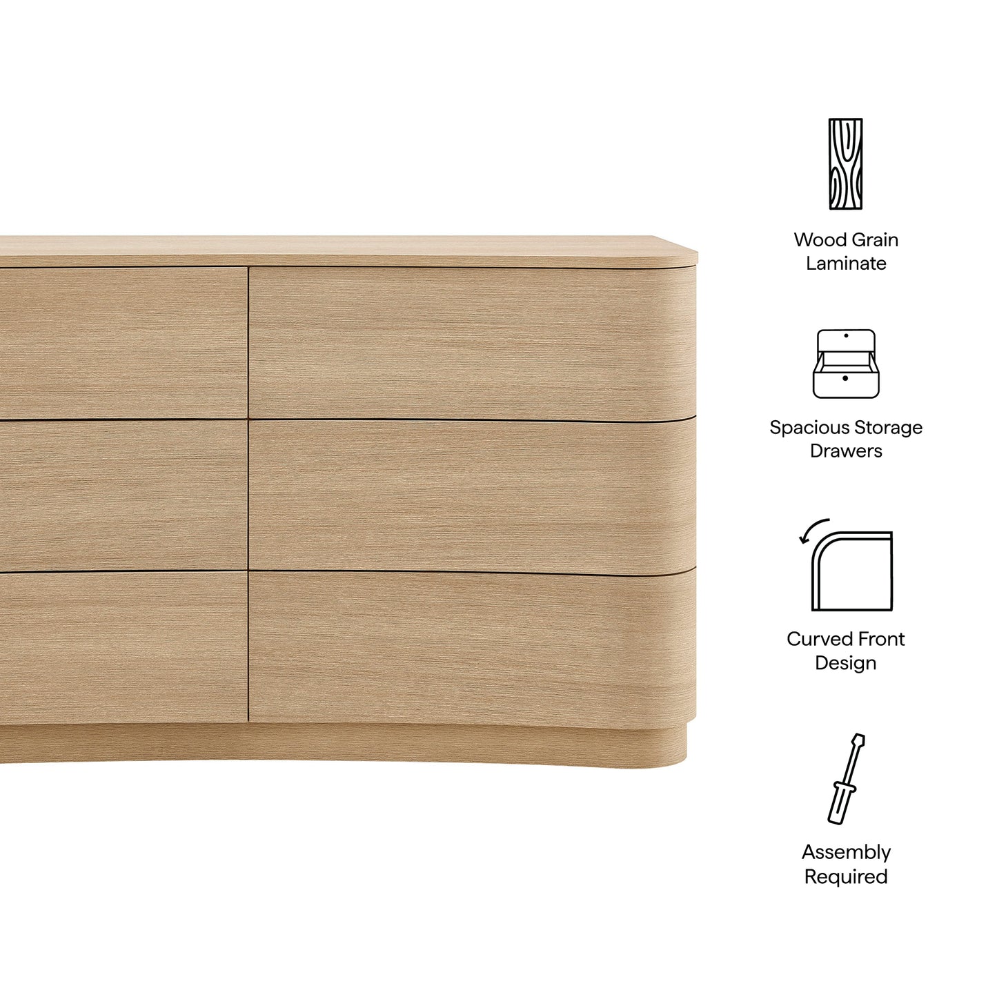 Mosaic 6-Drawer Curved Dresser in Brushed Light Oak