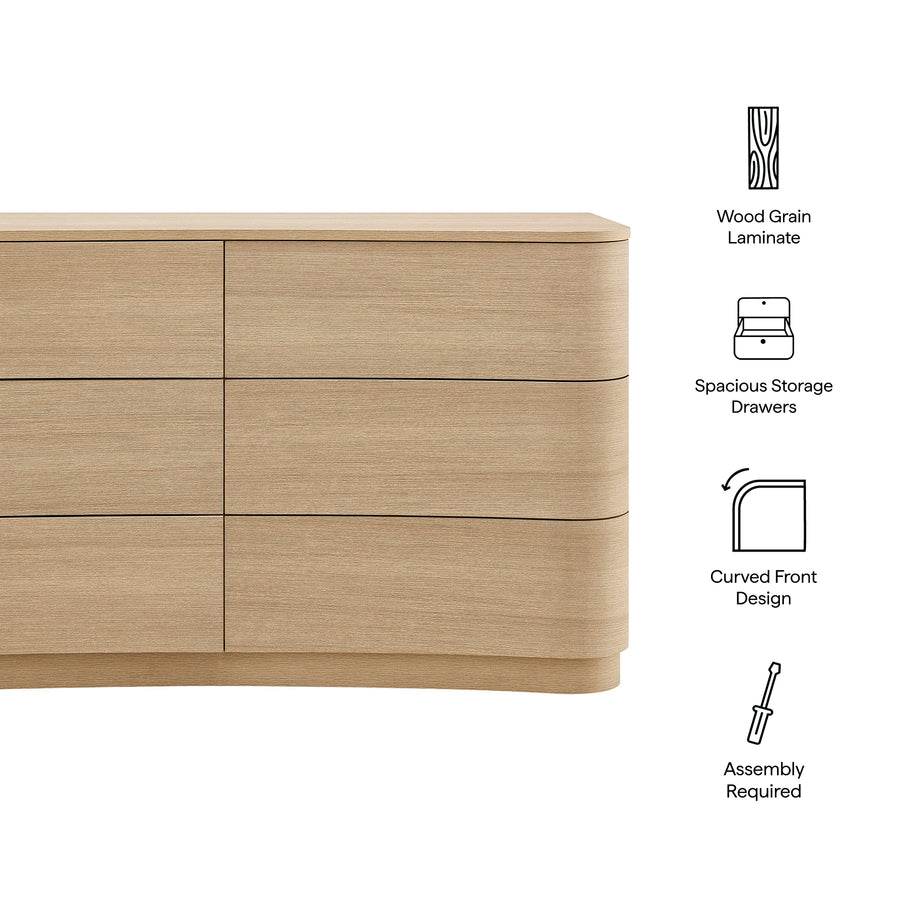 Mosaic 6-Drawer Curved Dresser in Brushed Light Oak