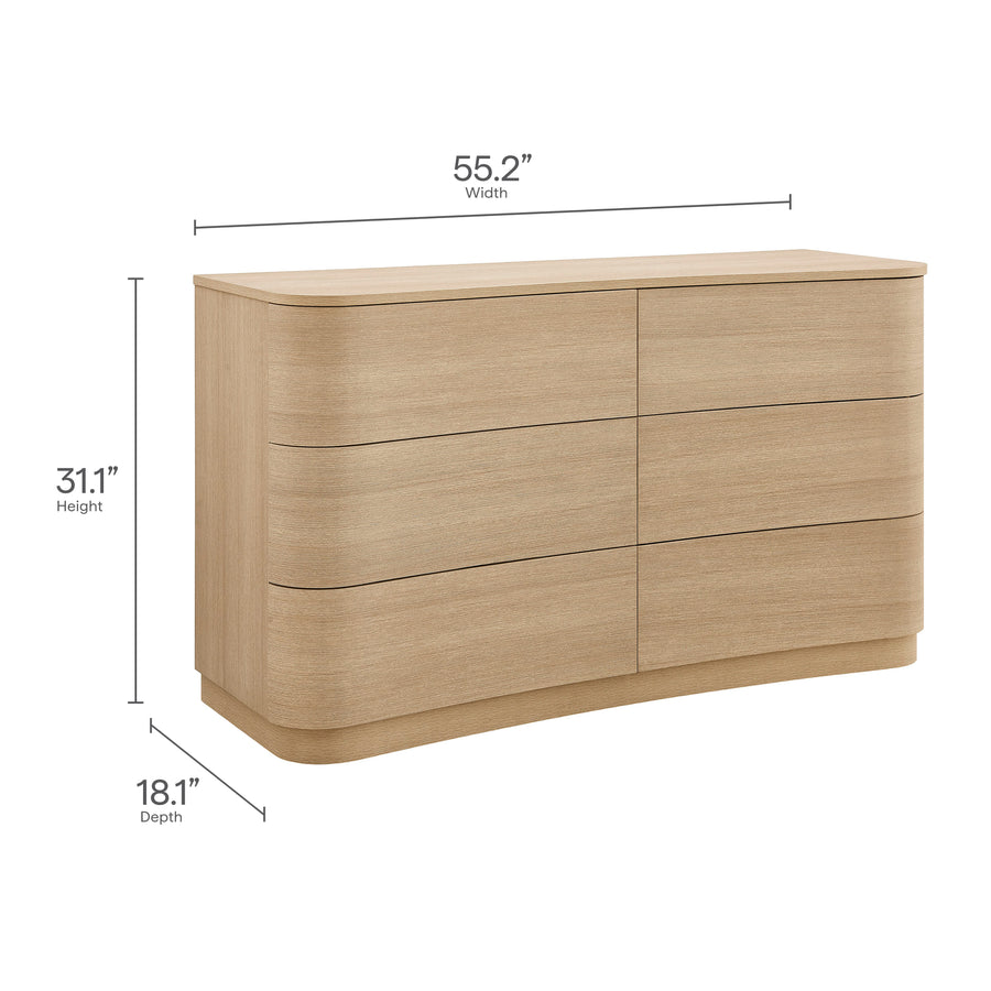 Mosaic 6-Drawer Curved Dresser in Brushed Light Oak
