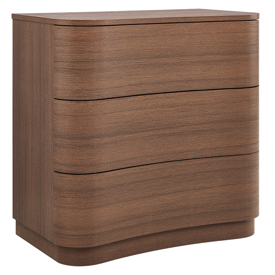 Mosaic 3-Drawer Curved Compact Dresser in Brushed Brown Oak