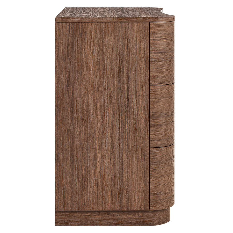 Mosaic 3-Drawer Curved Compact Dresser in Brushed Brown Oak