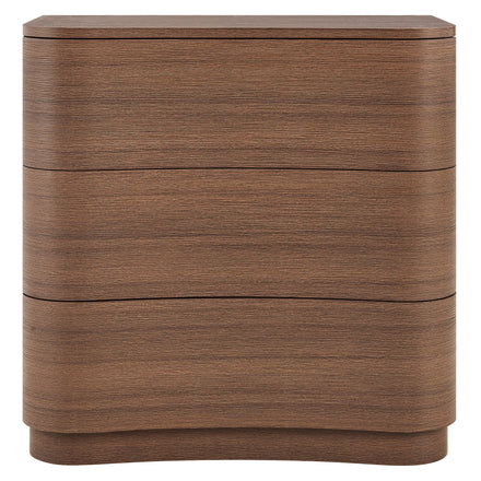Mirae 3-Drawer Curved Compact Dresser in Brushed Brown Oak