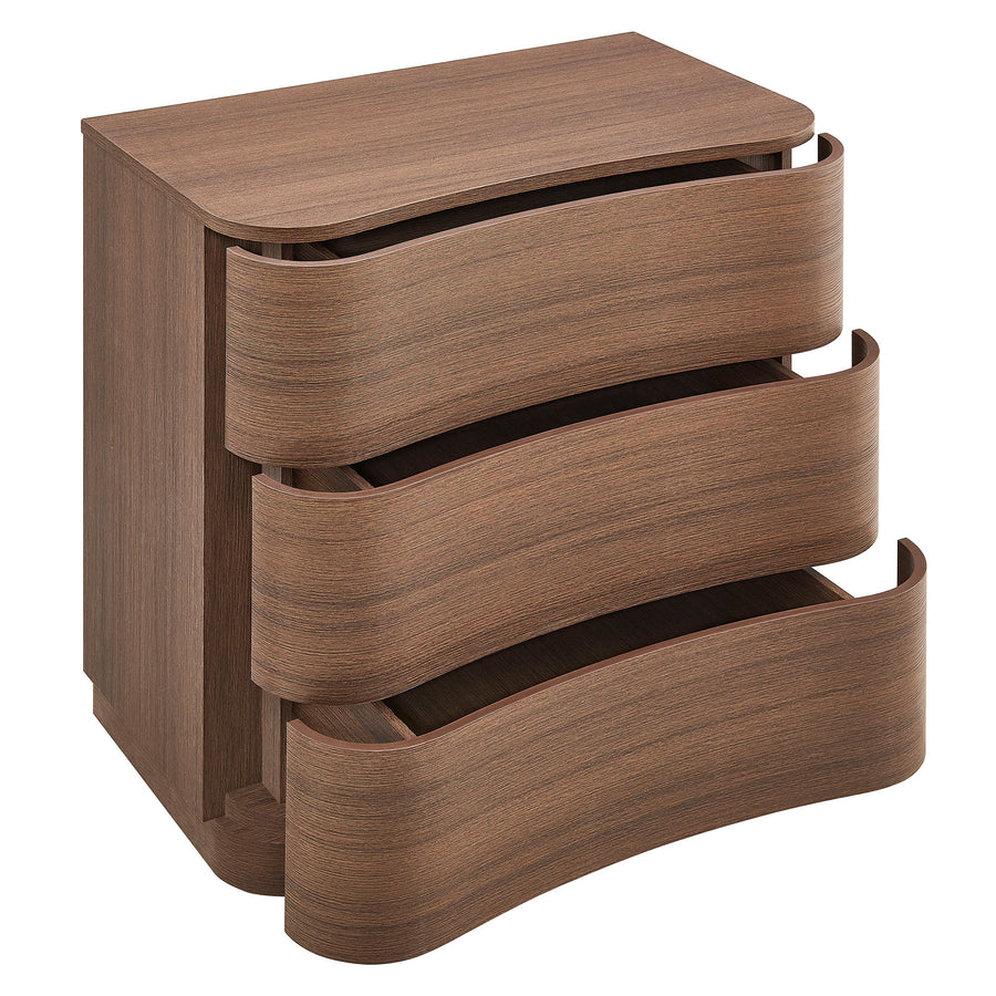 Mosaic 3-Drawer Curved Compact Dresser in Brushed Brown Oak