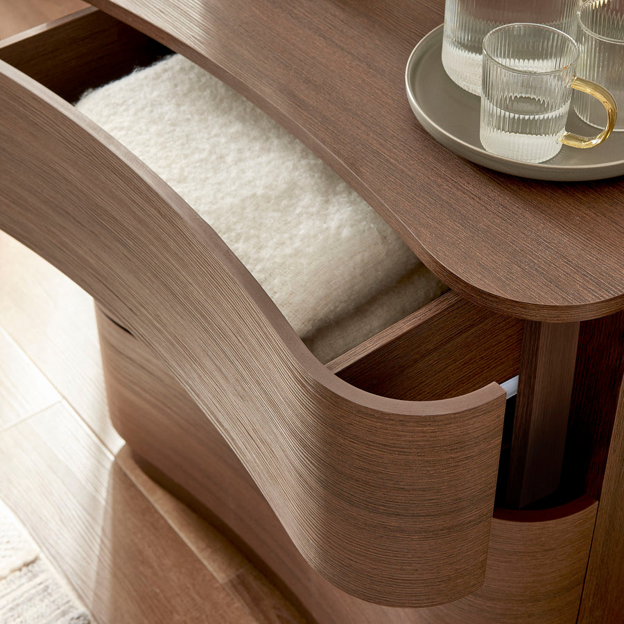 Mosaic 3-Drawer Curved Compact Dresser in Brushed Brown Oak