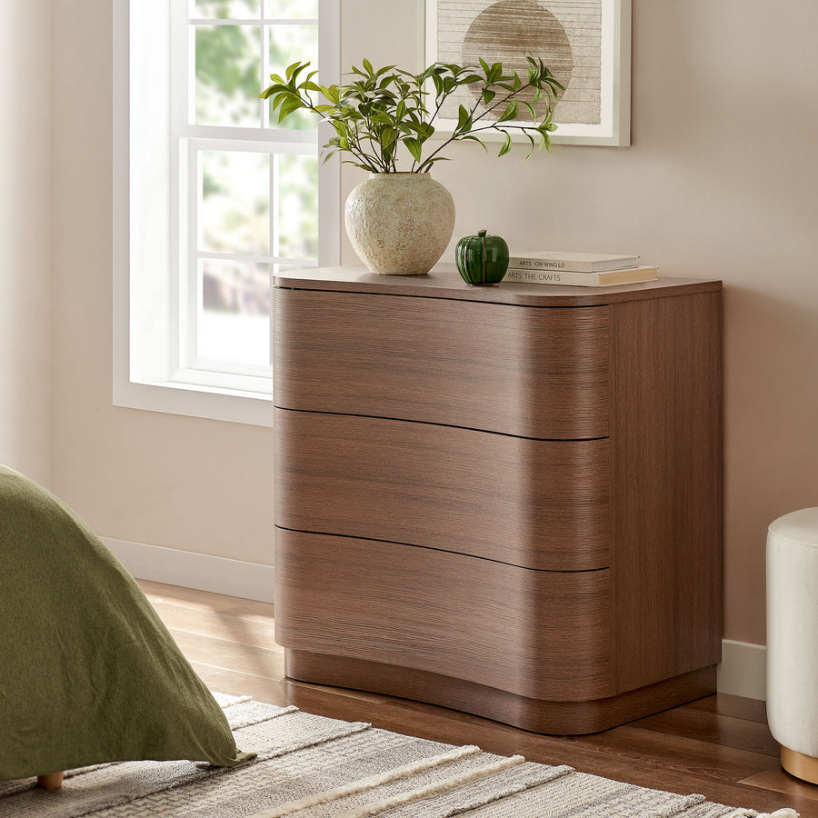Mosaic 3-Drawer Curved Compact Dresser in Brushed Brown Oak