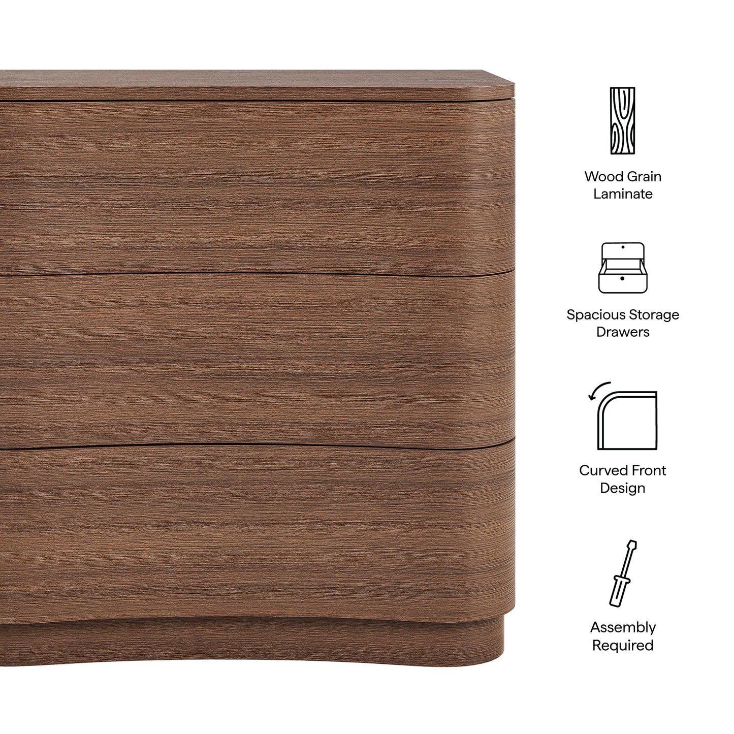 Mosaic 3-Drawer Curved Compact Dresser in Brushed Brown Oak