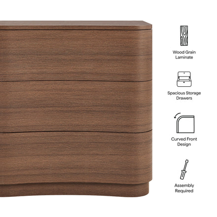 Mirae 3-Drawer Curved Compact Dresser in Brushed Brown Oak