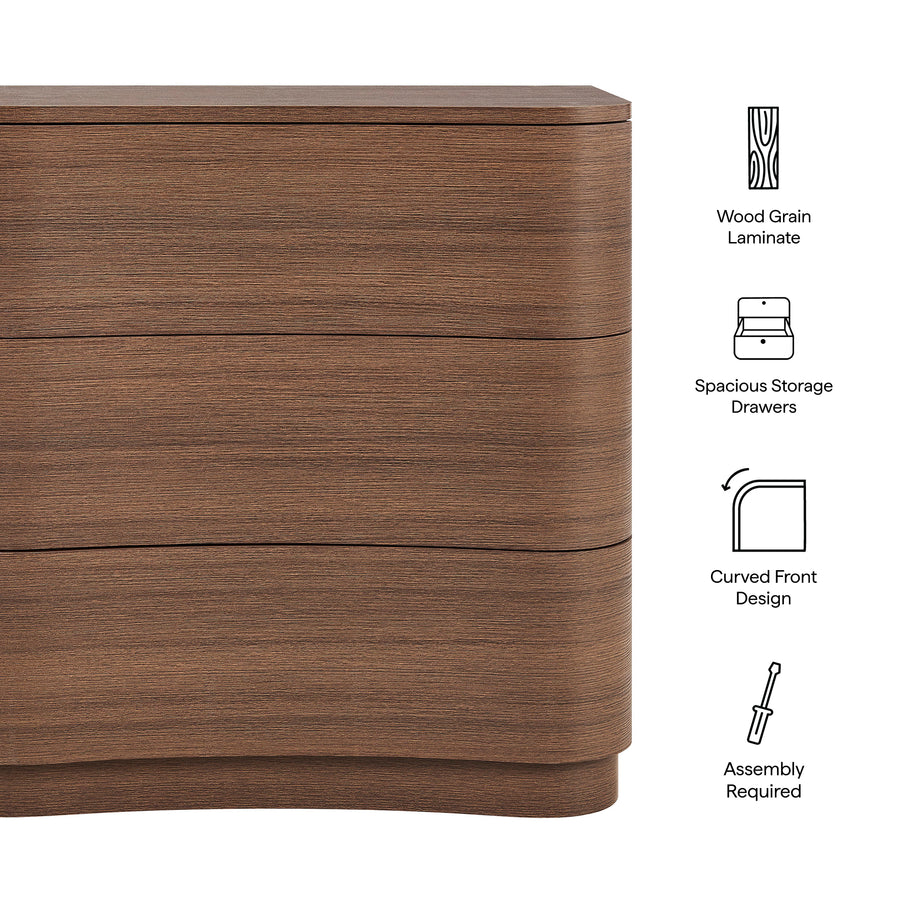 Mosaic 3-Drawer Curved Compact Dresser in Brushed Brown Oak