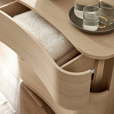 Mirae 3-Drawer Curved Compact Dresser in Brushed Light Oak