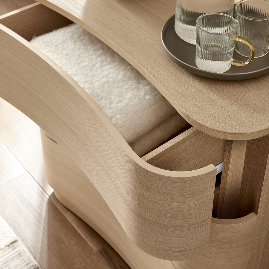 Mosaic 3-Drawer Curved Compact Dresser in Brushed Light Oak