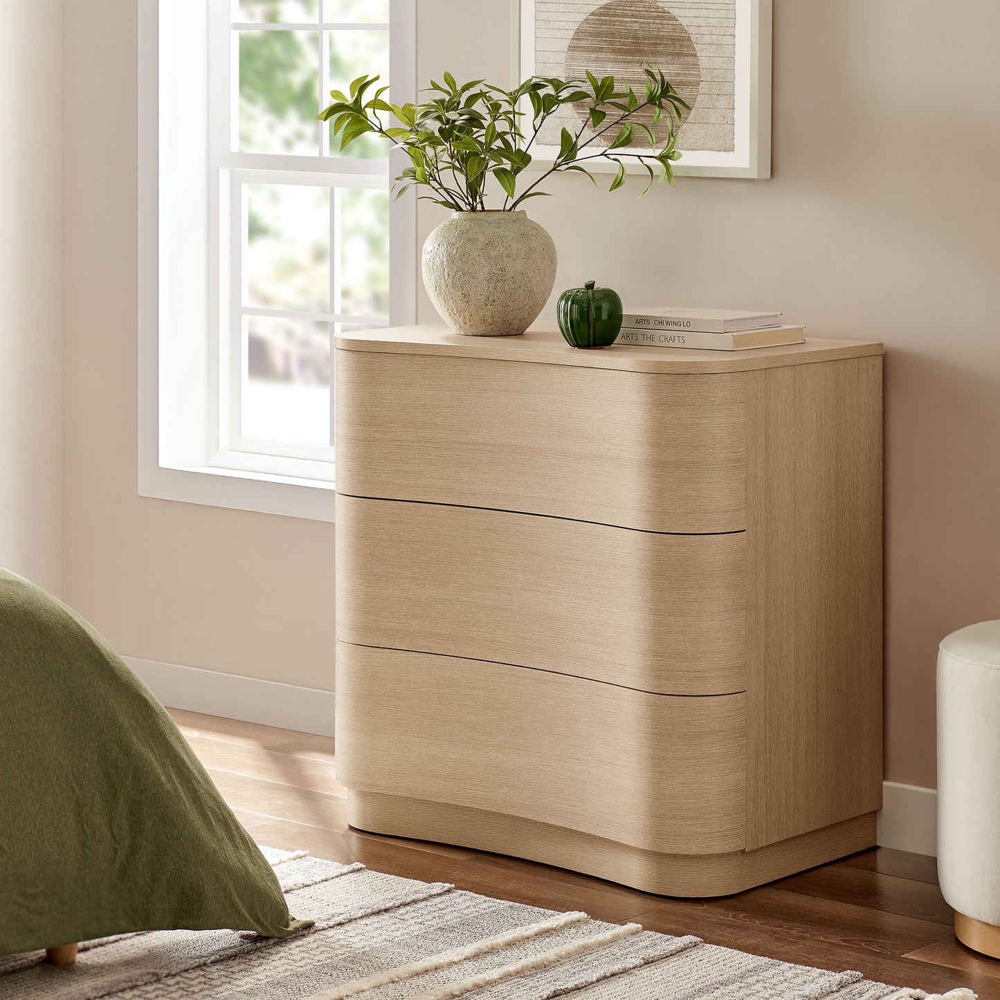 Mosaic 3-Drawer Curved Compact Dresser in Brushed Light Oak