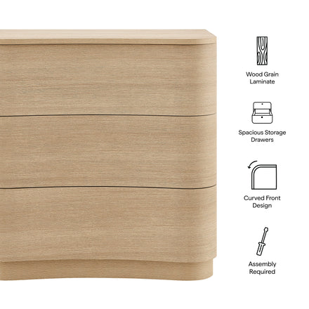 Mirae 3-Drawer Curved Compact Dresser in Brushed Light Oak