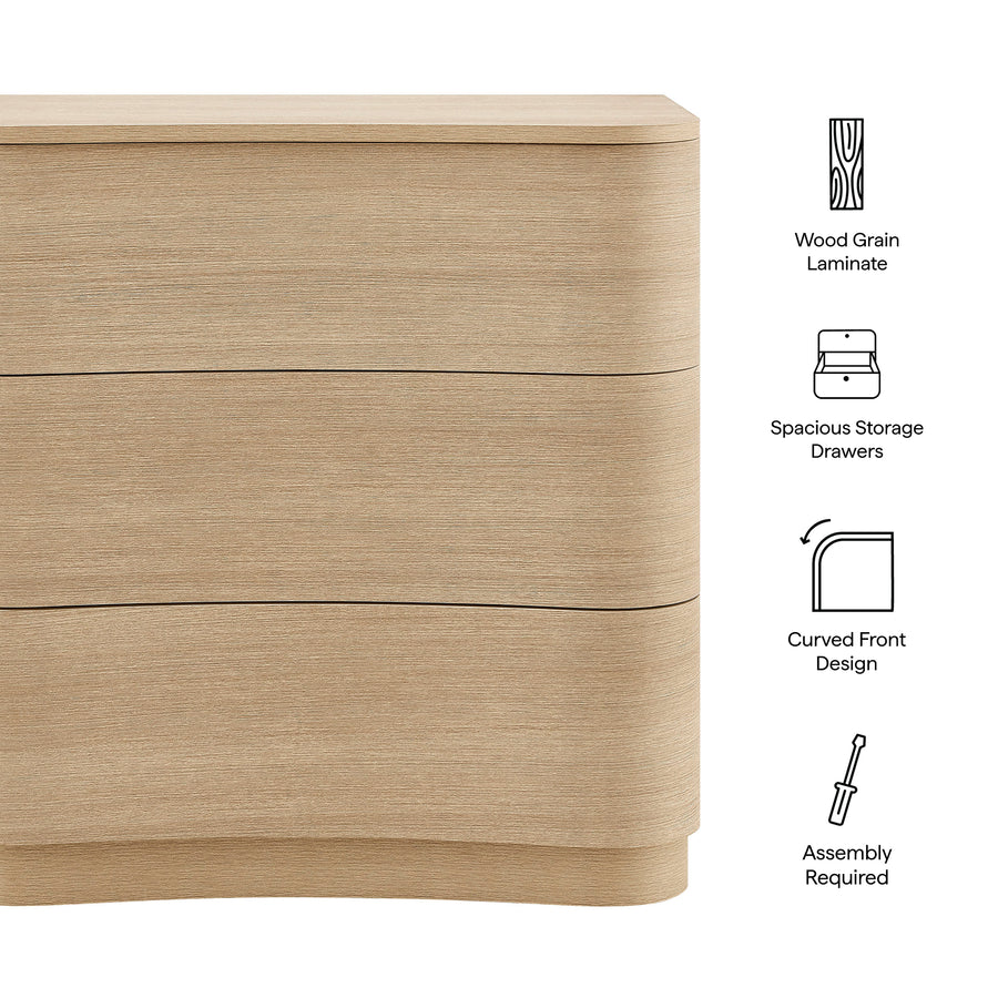 Mosaic 3-Drawer Curved Compact Dresser in Brushed Light Oak