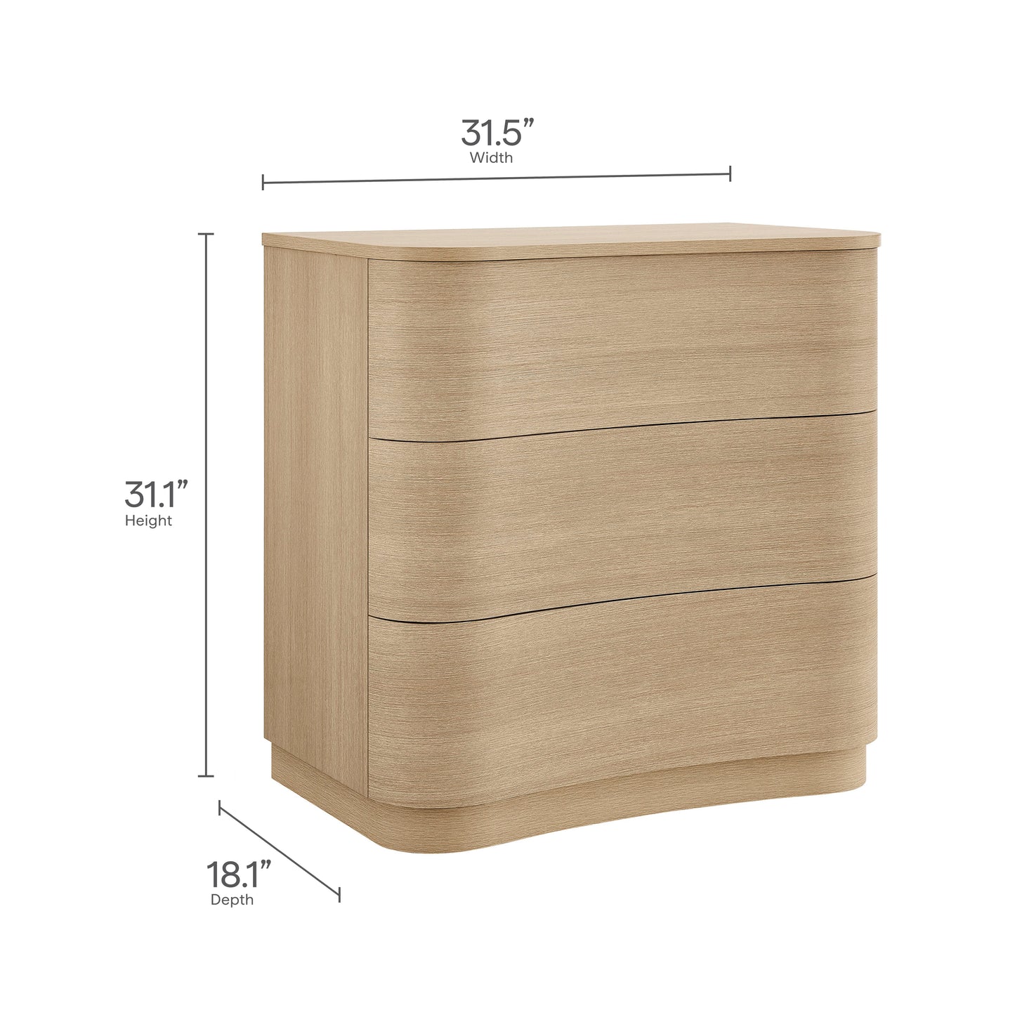 Mosaic 3-Drawer Curved Compact Dresser in Brushed Light Oak