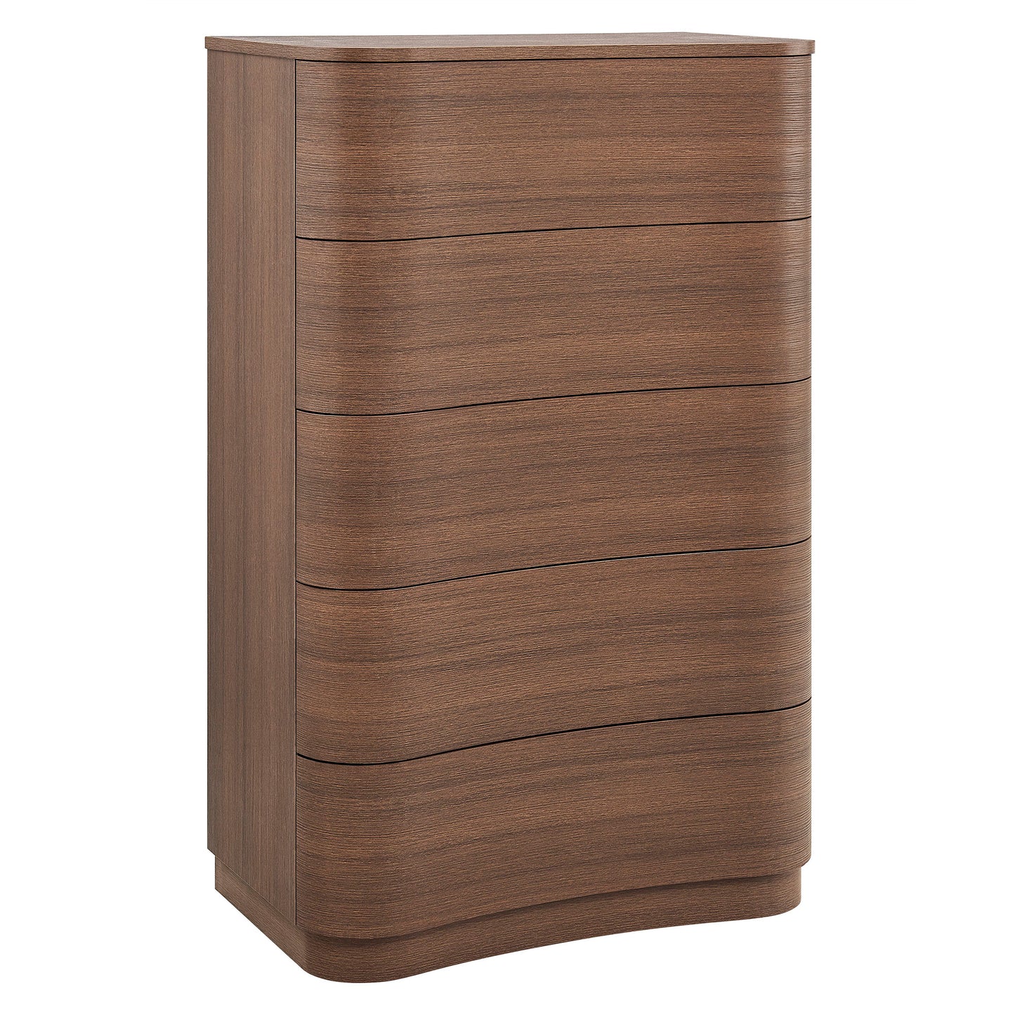 Mosaic 5-Drawer Curved Dresser Chest of Drawers in Brushed Brown Oak