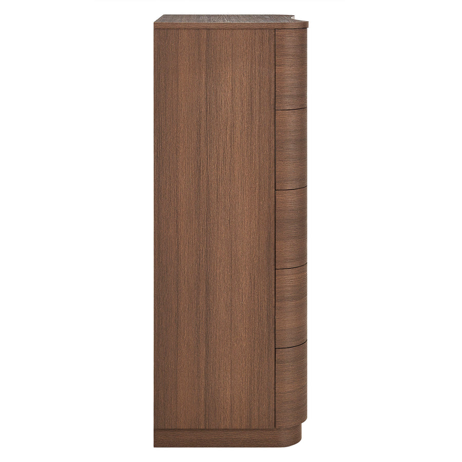Mosaic 5-Drawer Curved Dresser Chest of Drawers in Brushed Brown Oak