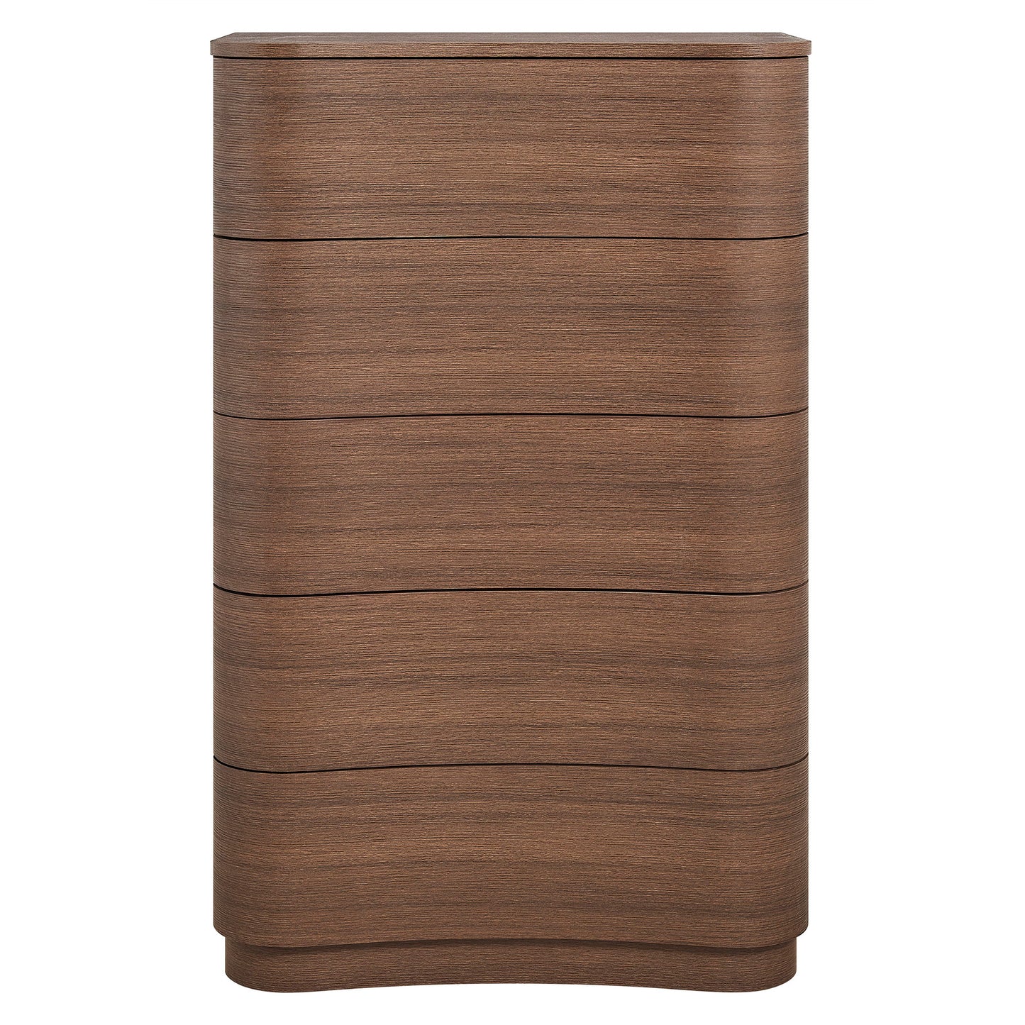 Mosaic 5-Drawer Curved Dresser Chest of Drawers in Brushed Brown Oak