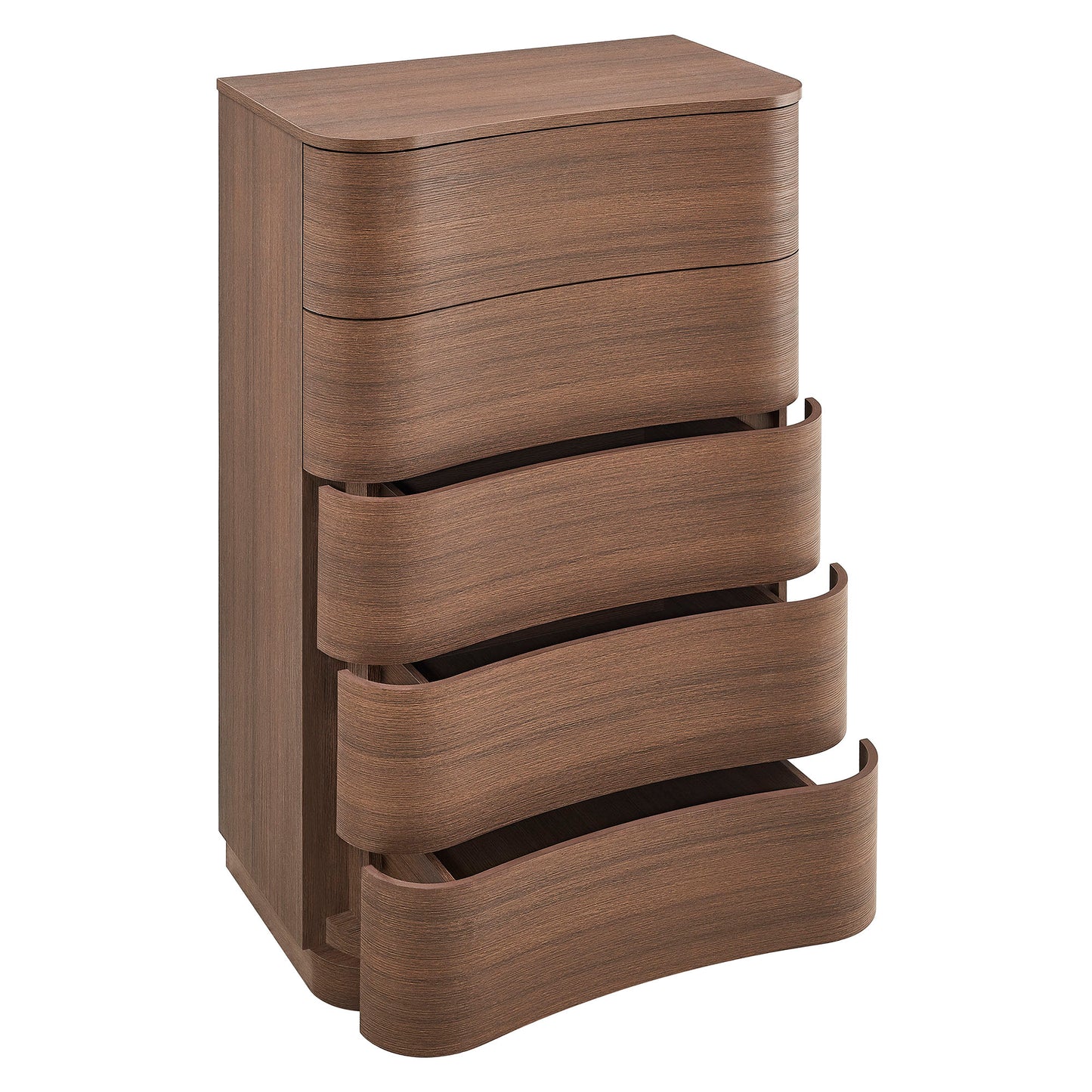 Mosaic 5-Drawer Curved Dresser Chest of Drawers in Brushed Brown Oak