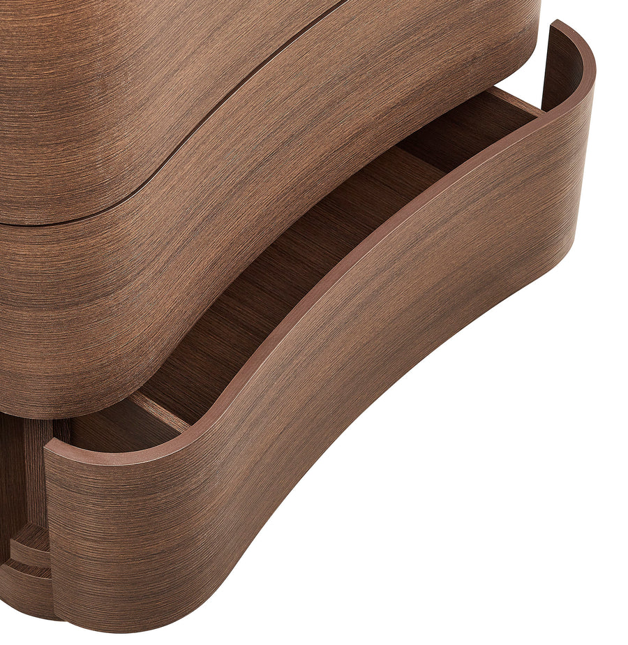 Mosaic 5-Drawer Curved Dresser Chest of Drawers in Brushed Brown Oak