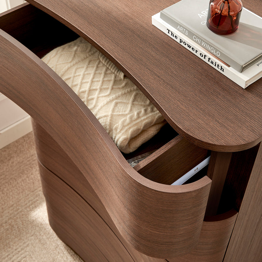 Mosaic 5-Drawer Curved Dresser Chest of Drawers in Brushed Brown Oak