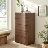Mosaic 5-Drawer Curved Dresser Chest of Drawers in Brushed Brown Oak