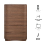 Mosaic 5-Drawer Curved Dresser Chest of Drawers in Brushed Brown Oak