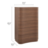Mosaic 5-Drawer Curved Dresser Chest of Drawers in Brushed Brown Oak