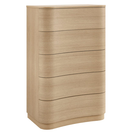 Mirae 5-Drawer Curved Dresser Chest of Drawers in Brush Light Oak