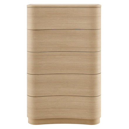 Mirae 5-Drawer Curved Dresser Chest of Drawers in Brush Light Oak