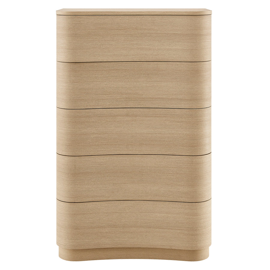Mosaic 5-Drawer Curved Dresser Chest of Drawers in Brush Light Oak