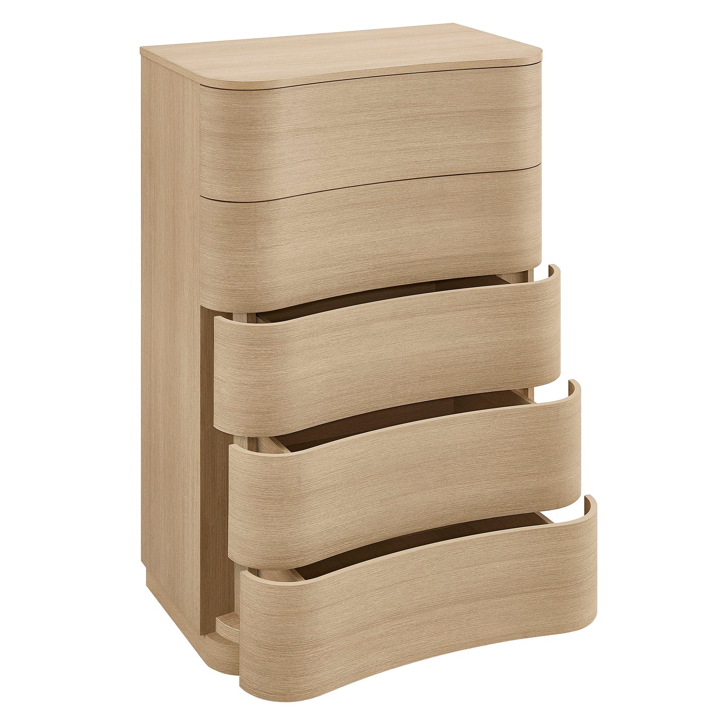 Mosaic 5-Drawer Curved Dresser Chest of Drawers in Brush Light Oak