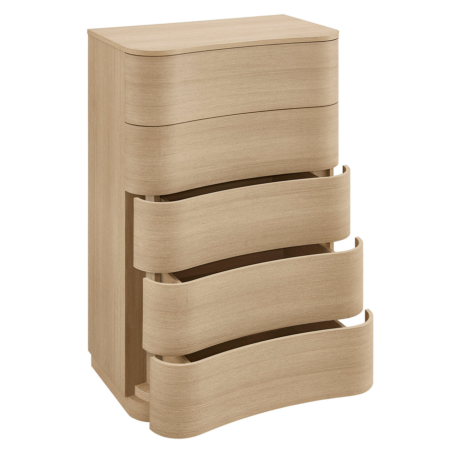 Mosaic 5-Drawer Curved Dresser Chest of Drawers in Brush Light Oak