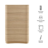 Mosaic 5-Drawer Curved Dresser Chest of Drawers in Brush Light Oak