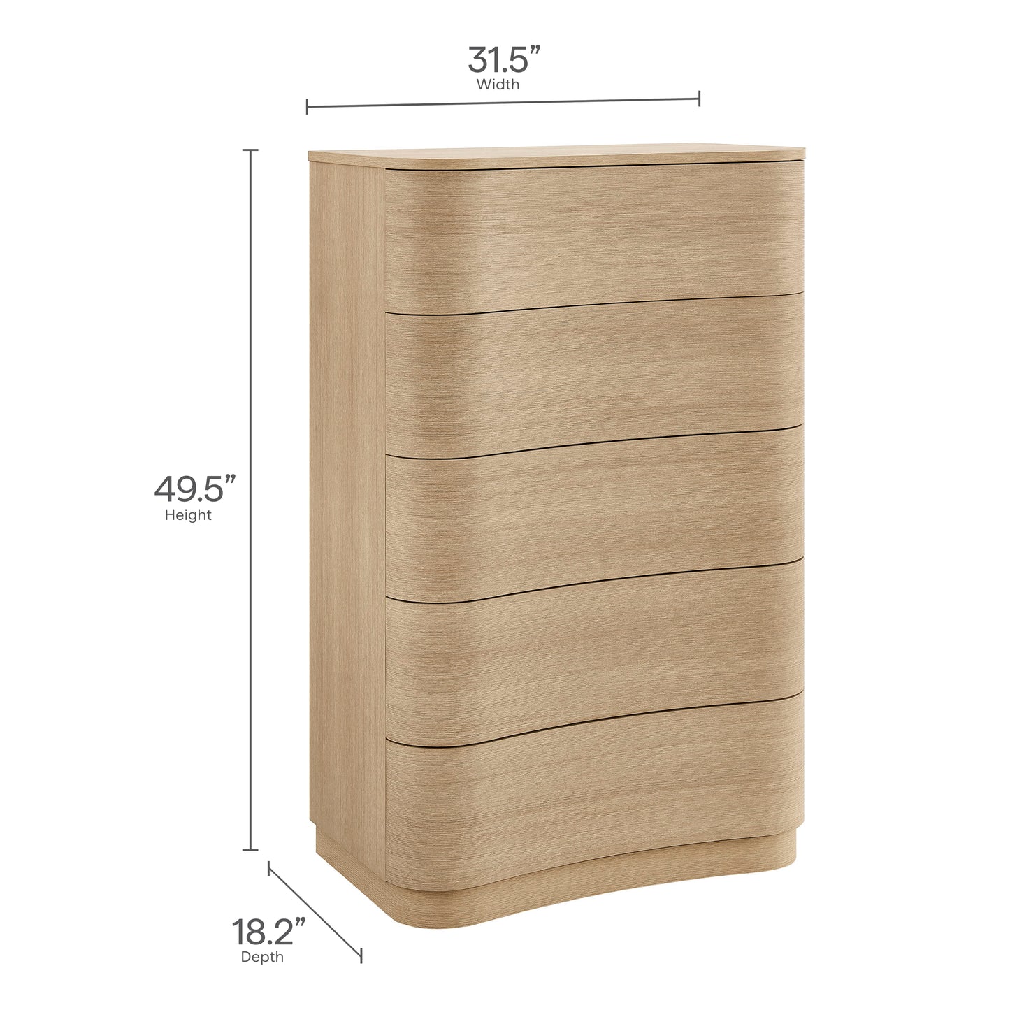 Mosaic 5-Drawer Curved Dresser Chest of Drawers in Brush Light Oak