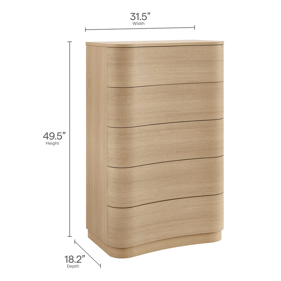Mosaic 5-Drawer Curved Dresser Chest of Drawers in Brush Light Oak