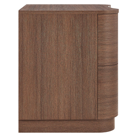 Mirae 2-Drawer Curved Nightstand in Brushed Brown Oak